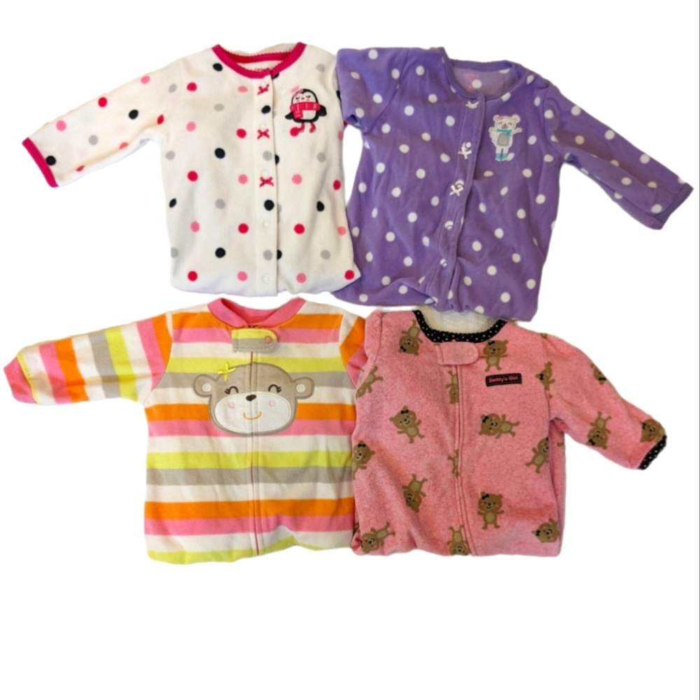 Carter's girls fleece footsie pajamas size 6 months, bundle of 4 animals